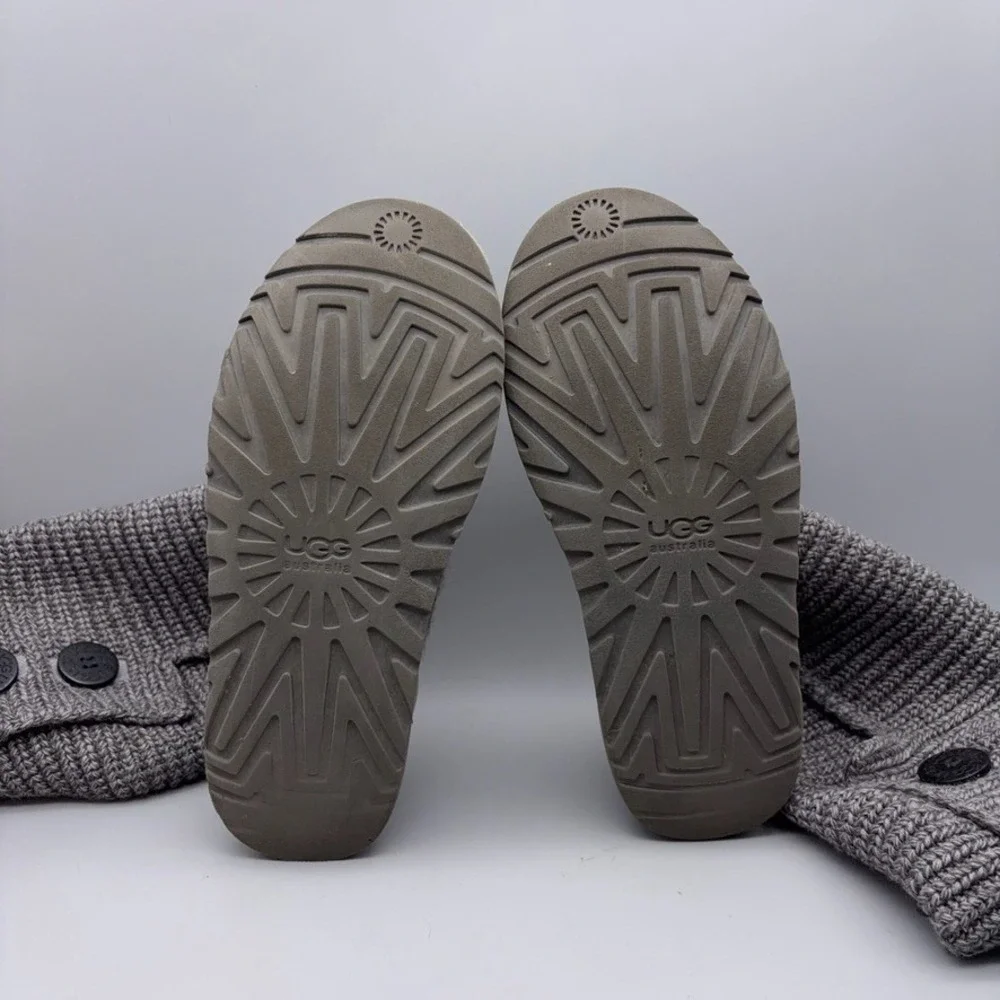 UGG Boots Womens 9 Grey Cardy Tall Knit Button Down 5819 Crochet Winter Casual